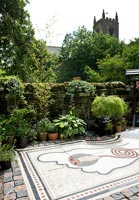 Courtyard garden with decorative mosaic
