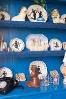 Blue glazed victorian dresser with vintage ceramics display