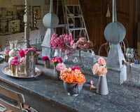 Vintage farmhouse table with floral display