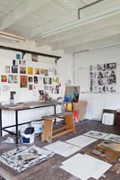 Artists studio with paintings by Shelly Tregoning
