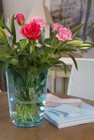 Pink Roses in glass vase