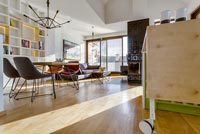 Wooden flooring in open plan apartment