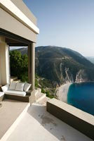 Modern balcony overlooking sea