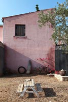 Pink villa and patio
