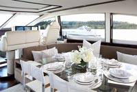 Dining area on luxury yacht