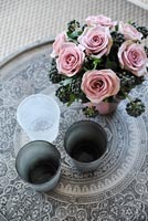 Pink Roses on Moroccan coffee table