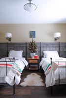 Country style bedroom decorated for christmas