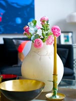 Pink Roses in white vase