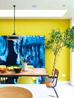 Colourful dining room with abstract painting by Ylva