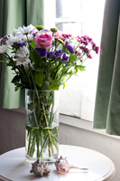 Roses and Chrysanthemums in glass vase