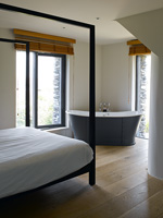 Monochrome bedroom with bath