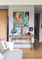 Colourful modern painting and christmas decorations