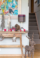 Christmas decorations on console table