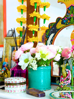 Flowers in turquoise vase