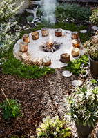 Round patio with firepit