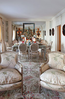 Classic open plan dining room decorated for christmas