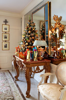 Christmas decorations on console table