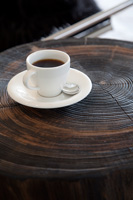 Coffee on rustic wooden coffee table