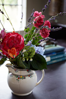 Roses, Lavenders and Sweet pea flowers in vintage jug