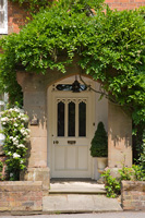 Front door and stone porch