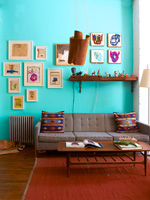 Colourful living room with vintage furniture