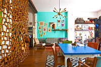 Colourful open pan house with vintage furniture