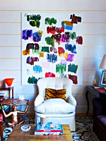Abstract painting hung above classic armchair