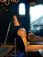 Leather chaise longue and lamp