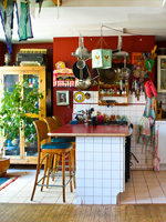 Colourful open plan kitchen