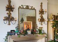Stone mantlepiece with christmas decorations