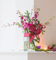 Christmas floral display of Freesias and Roses