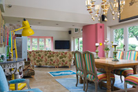 Colourful open plan extension with dining area