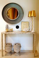 Accessories on modern marble console table