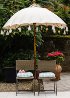 Wicker garden chairs under parasol