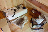 View of wooden bedroom from above