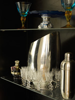 Accessories on glass shelves