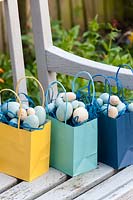Easter gifts on garden bench