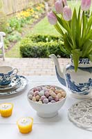 Garden table set for Easter tea party