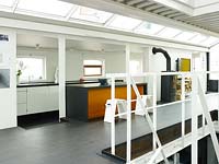 Open plan houseboat interior