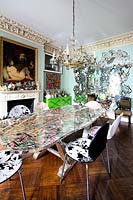 Patterned dining table and chairs