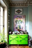 Taxidermy display on lime green cabinet