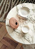 Modern accessories on marble side table