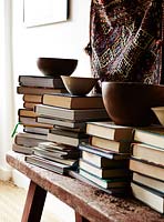 Wooden bench with books