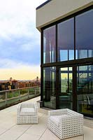 Penthouse roof terrace with city view