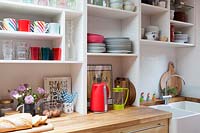 Colourful kitchen shelves