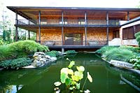Asian style house and garden with pond