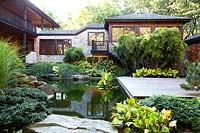Tropical style garden with lotus pond
