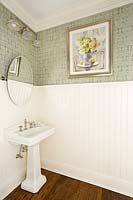 Tongue and groove panelling in bathroom