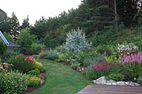 Colourful borders in country garden
