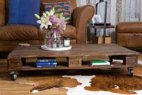 Reclaimed wood coffee table with storage underneath